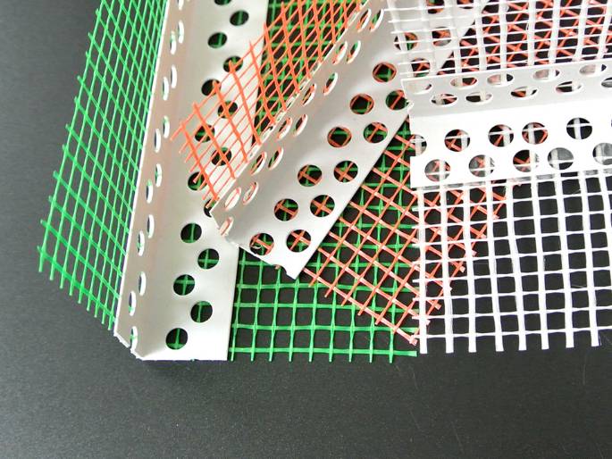 PVC corner bead with different colors of fiberglass mesh.