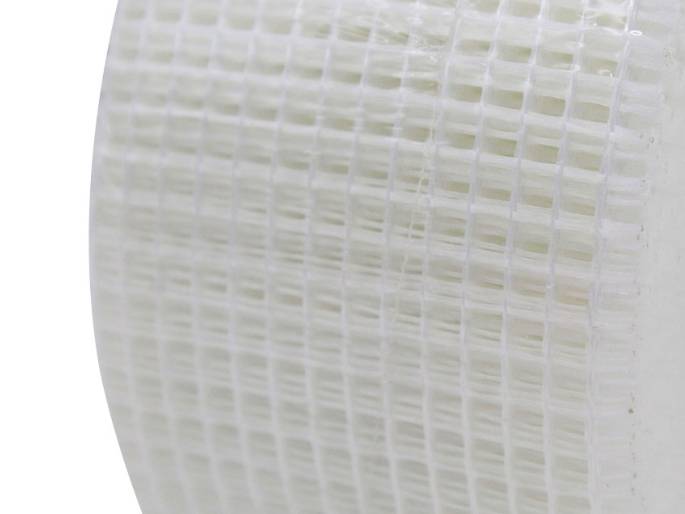 Fiberglass mesh tape with shiny white color.