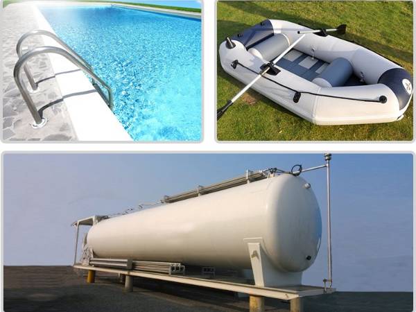 Tanques de armazenamento, piscinas e barcos são feitos com roupas de fibra de vidro tecidas.